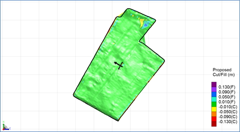 Map of cut and fill required to effect good drainage while running beds down the slope